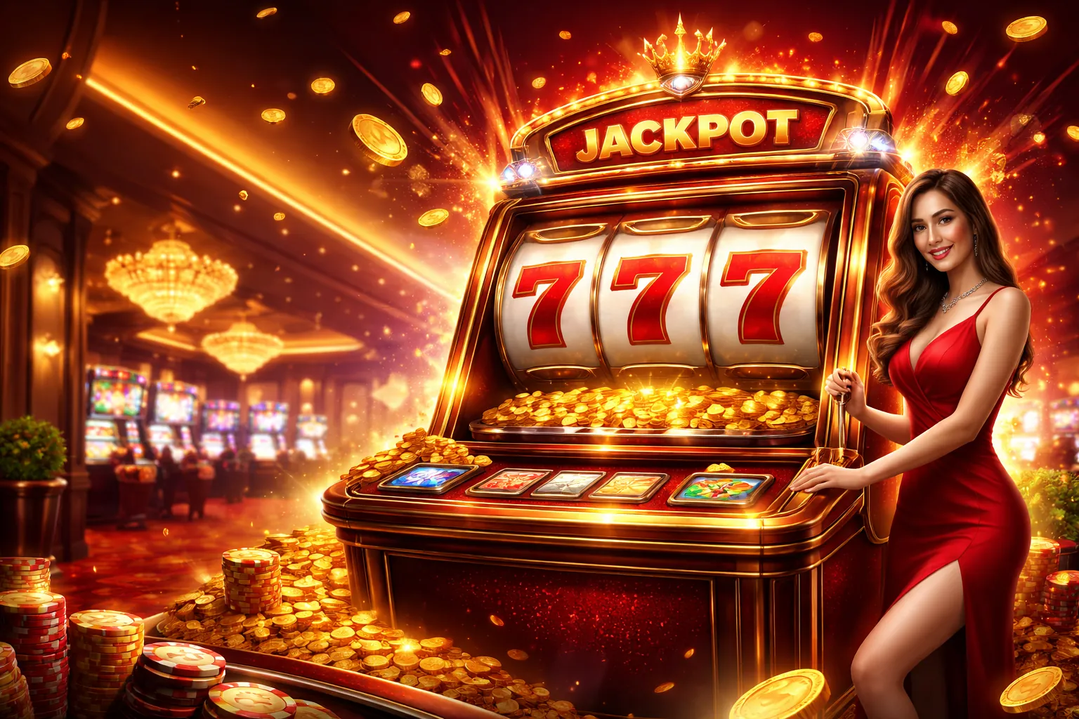 Hình ảnh chính trò chơi slot tại you88 apk với hiệu ứng jackpot và tiền vàng